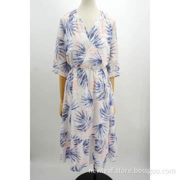 Women's New v-neck print waist dress